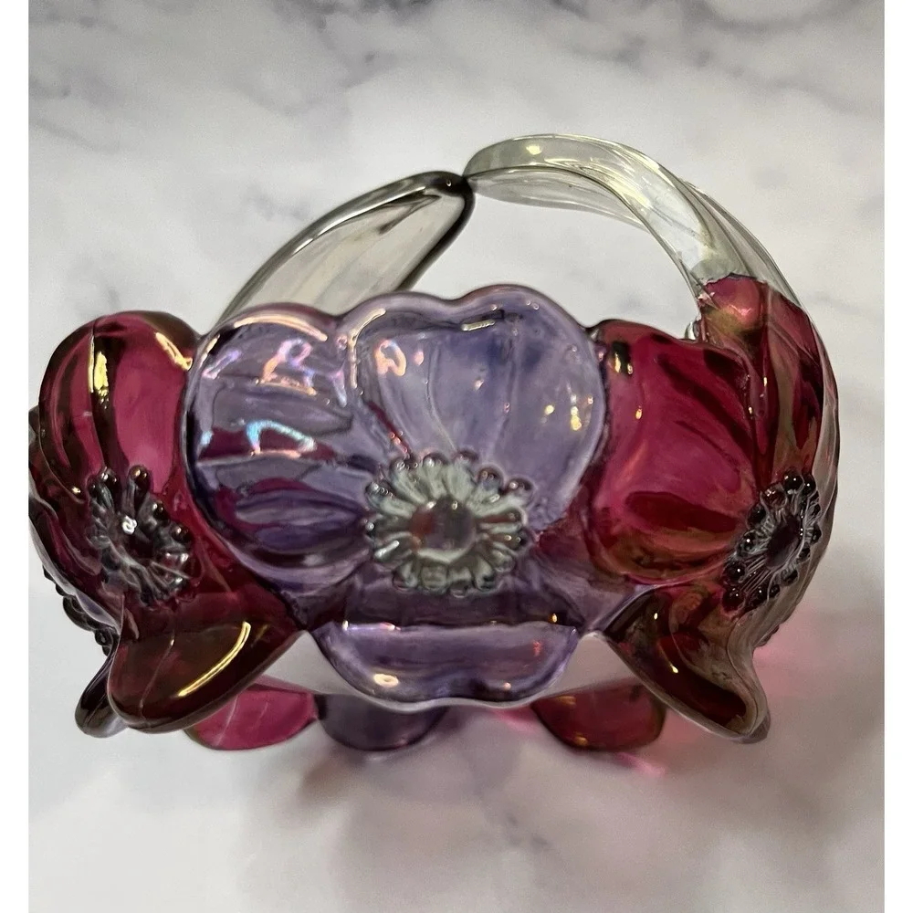 Glass Basket Small Bowl Vintage Westmoreland Dogwood Flower Unique Handle